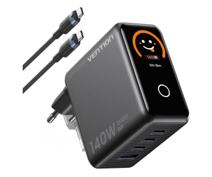 Ładowarka i akumulator Vention GaN 140W 1x USB-A 3x USB-C + kabel USB-C do USB-C 1m